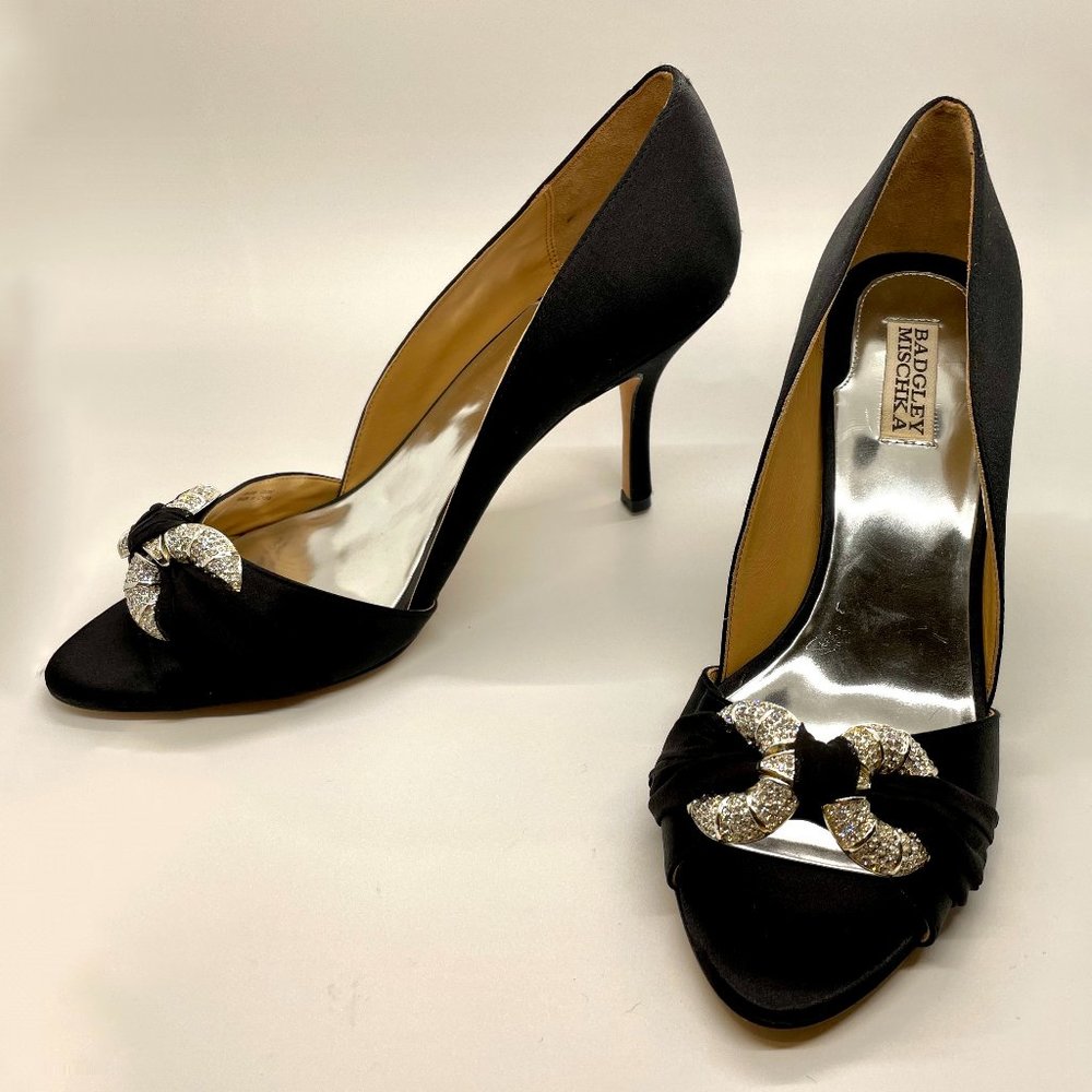 Badgley Mischka women's formal rhinestone encrusted peep toe heels - size 10